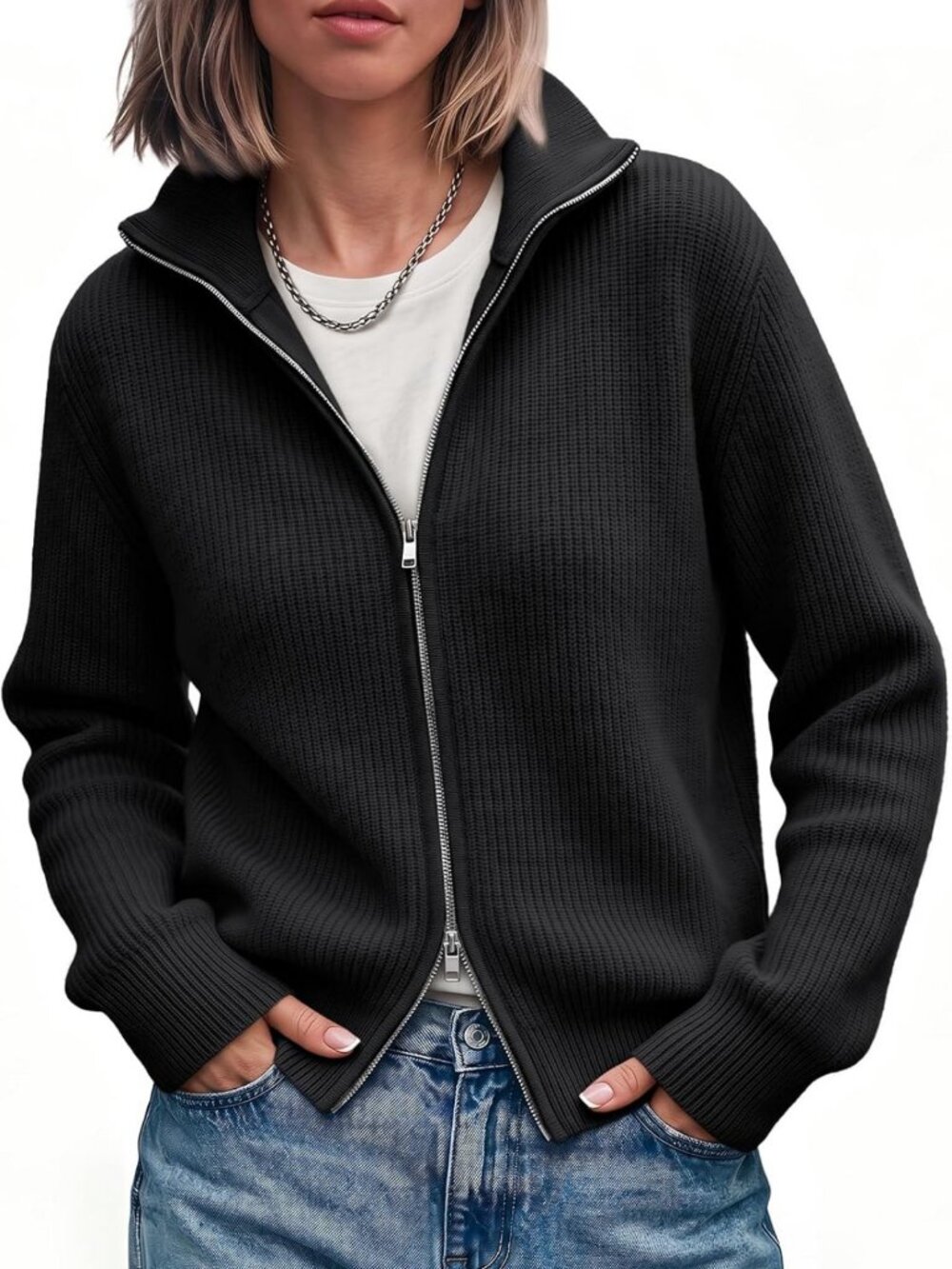 Cozy Zip-Up Cardigan Sweater for Women | Ribbed Knit Fall Jacket 2026